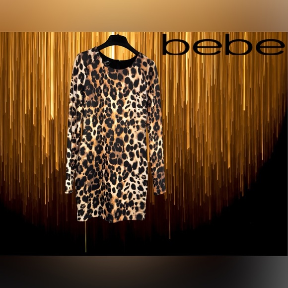 Bebe Animal | Leopard Print Scuba Bodycon Long-sleeve Mini Dress - Picture 2 of 10